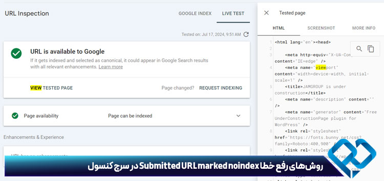 روش‌های رفع خطا Submitted URL marked noindex در سرچ کنسول